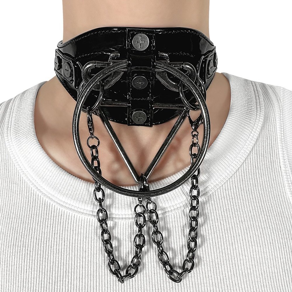 Gothic Patent Faux Leather Chain Choker Necklace
